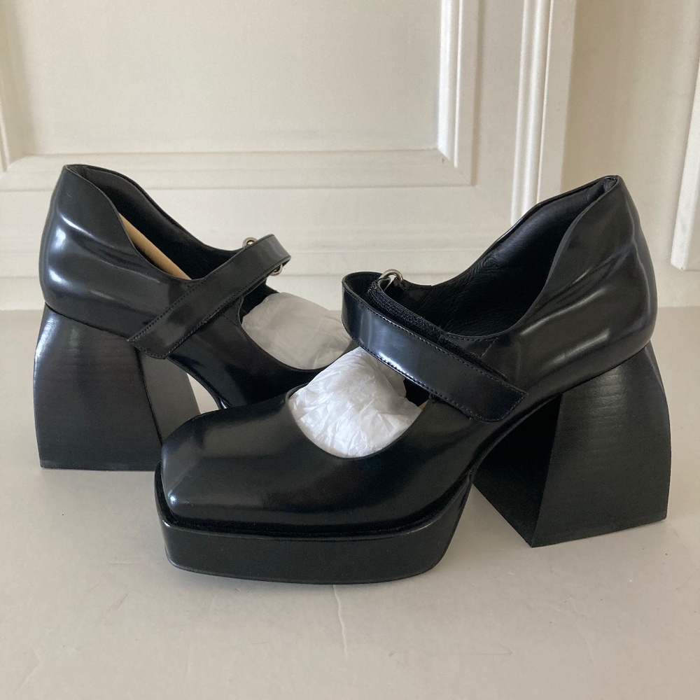 NWOT Free People Jeffery Campbell Rachel Platform Mary Janes In Black Sz 7.5